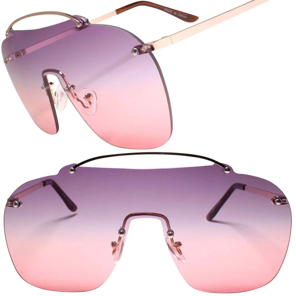Shield Sunglasses Pink Purple Ombre Lens Rimless Fashion Sun Glasses